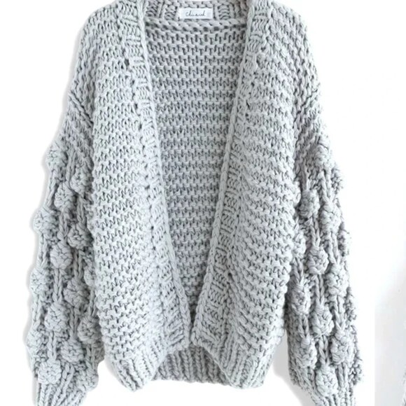 CHICWISH Cuteness On Sleeves Chunky Cardigan - Gray L/XL - Picture 2 of 10